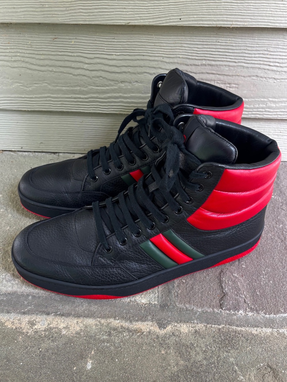 Gucci Black Leather Logo Stripe High Tops🔥